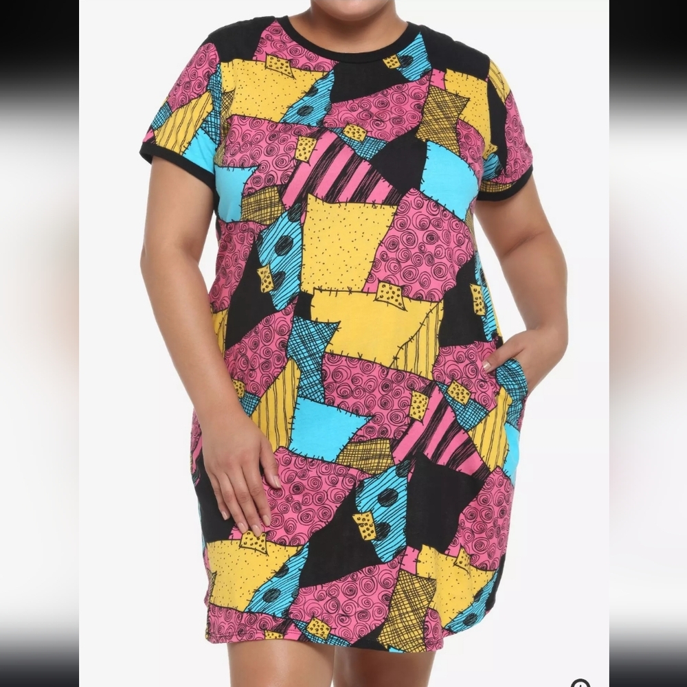 Disney Sally Nightmare Before Christmas Colorblock Patchwork Midi Dress - Picture 2 of 8